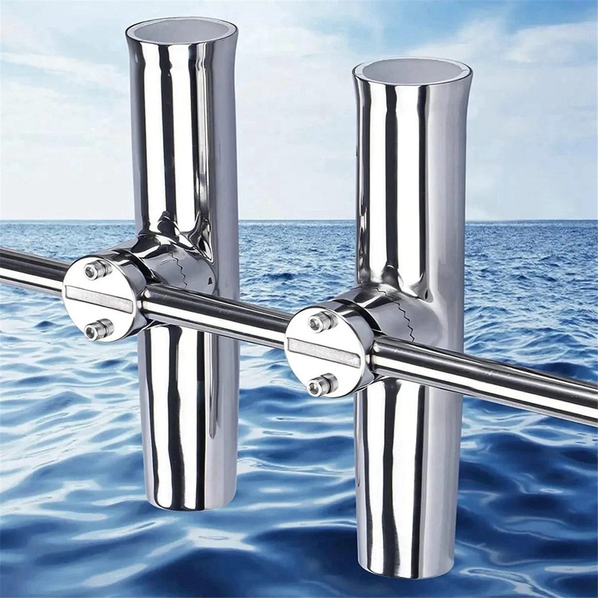 2PC Marine Boat Fishing Rod Holder Stainless Steel Clamp-on Rail Marine Rod