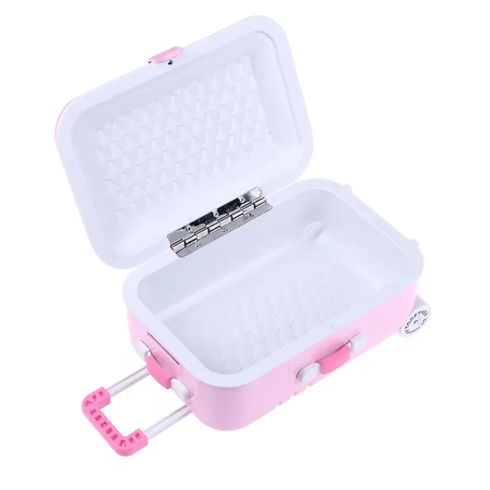 Vintage Puppenhaus Miniatur Koffer Mini Silber Miniatur Tragbare Kofferraum Rosa Szene Dekor Puppen Gepäck Box Modell Mädchen Geschenk