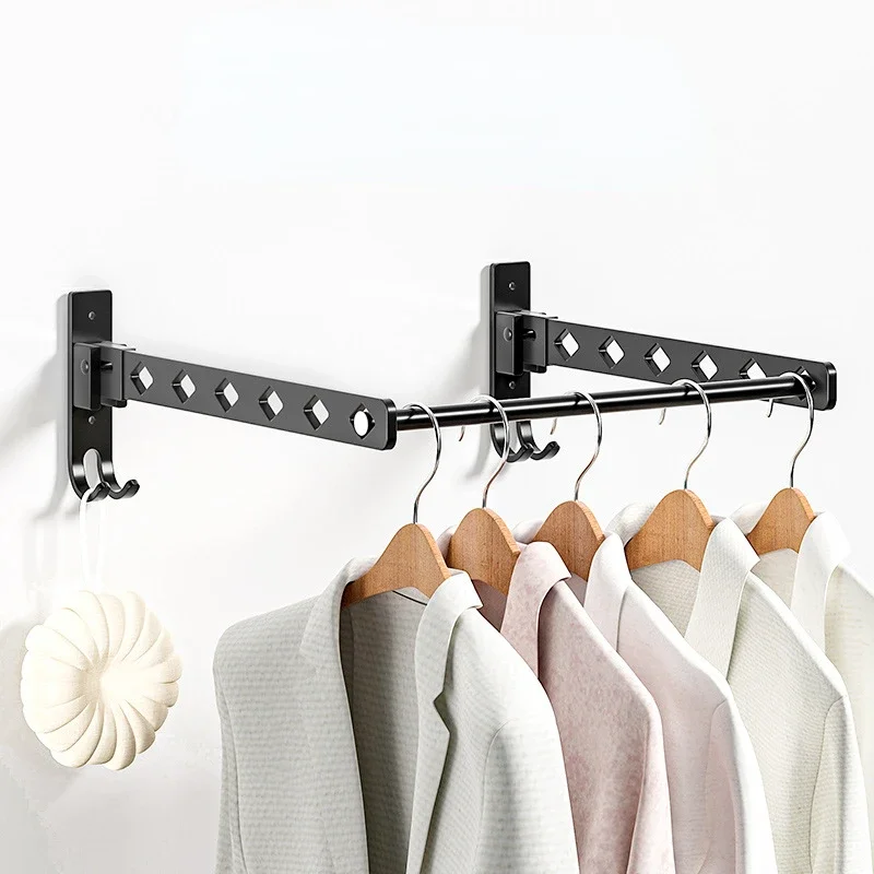 Bathroom Laundry Rack Invisible Balcony Folding Clothes Drying Pole Space Aluminum Holefree Telescopic Clothes Hanger Hotel