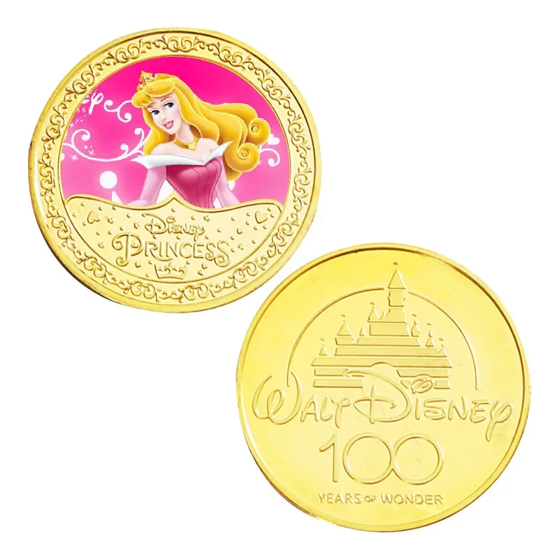 Moneda conmemorativa de princesa Disney, Blancanieves, Anna, Elsa, figura de acción, moneda de Ariel, Bella, adorno de dibujos animados lindo, regalo para niños