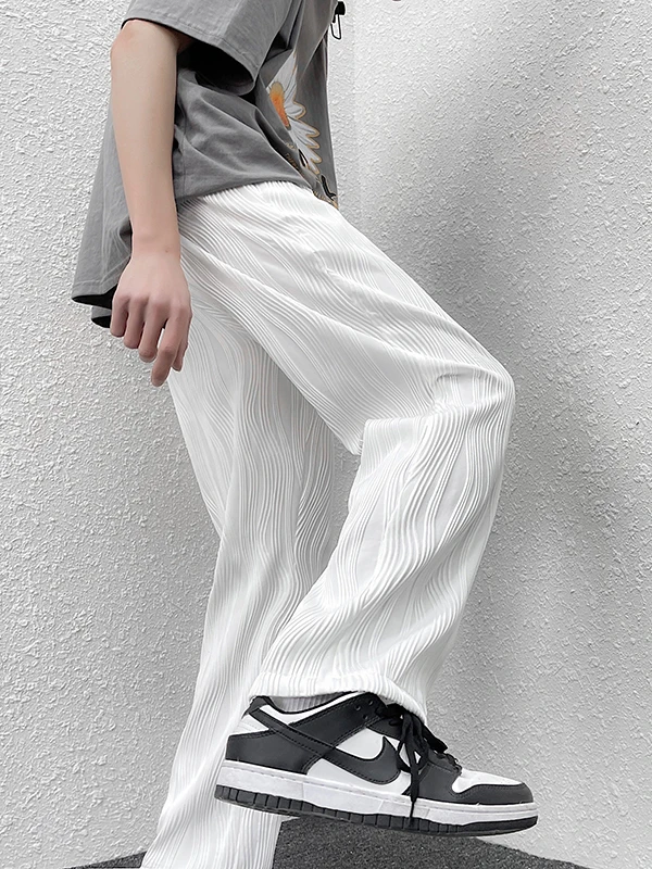 

Летние мужские повседневные брюки с волнистым кроем, прямые, в пол, в корейском стиле, модные, уличные, для создания стильного образа