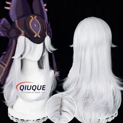 Cyno Cosplay Wig Game Impact Cyno Sumeru 62cm Long Silver White Heat Resistant Hair Halloween Costume Wigs + Wig Cap