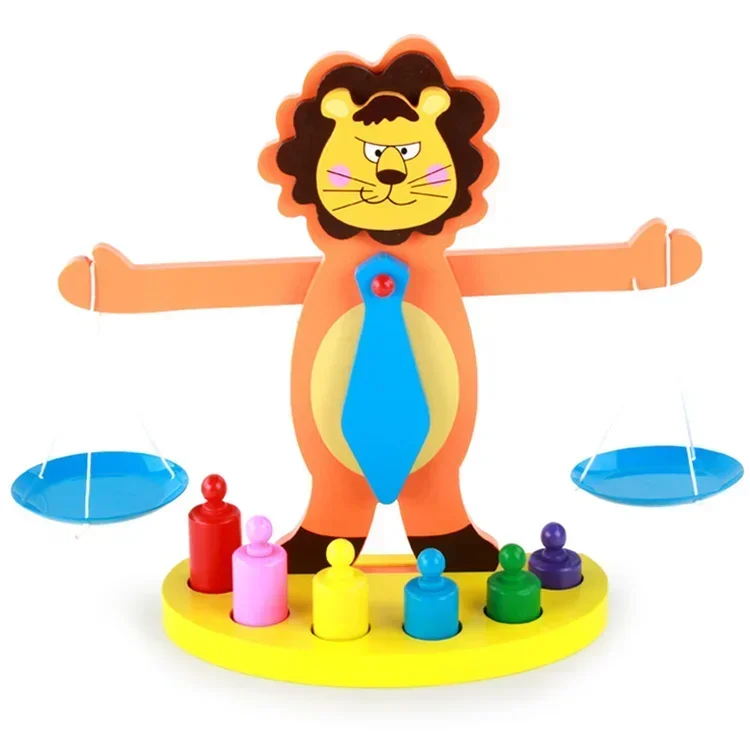 

[Funny] Cartoon Wooden Lion Balance Scale Weigh Bean Libra Pendulum Early Learning Developmental Toys kids baby math toy gift