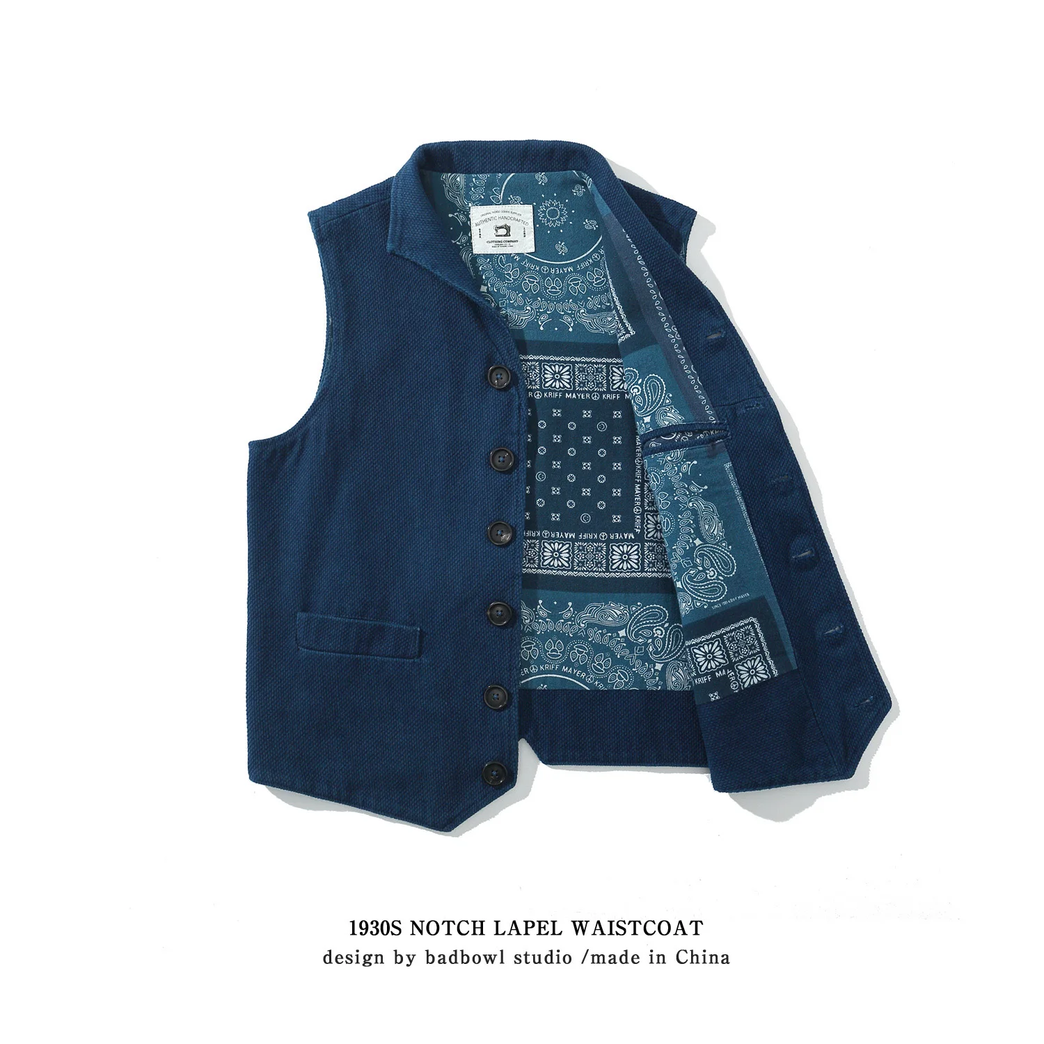 

Indigo Blue Dyed Vest Heavy Sashiko Vest Single-Breasted Multi-Pocket Suit Vest Retro Workwear Jacket