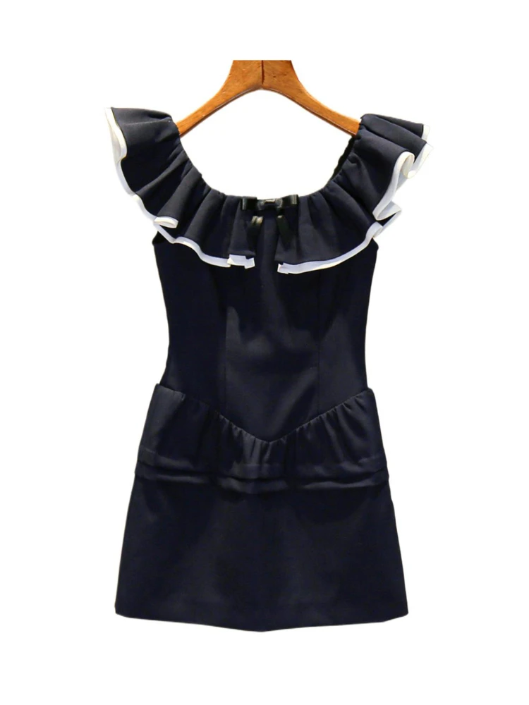 

Ele Summer Dr with Puffy Sves One oulder Design And Lace Trim in Soft Sle High Waist A-Line ort Skirt