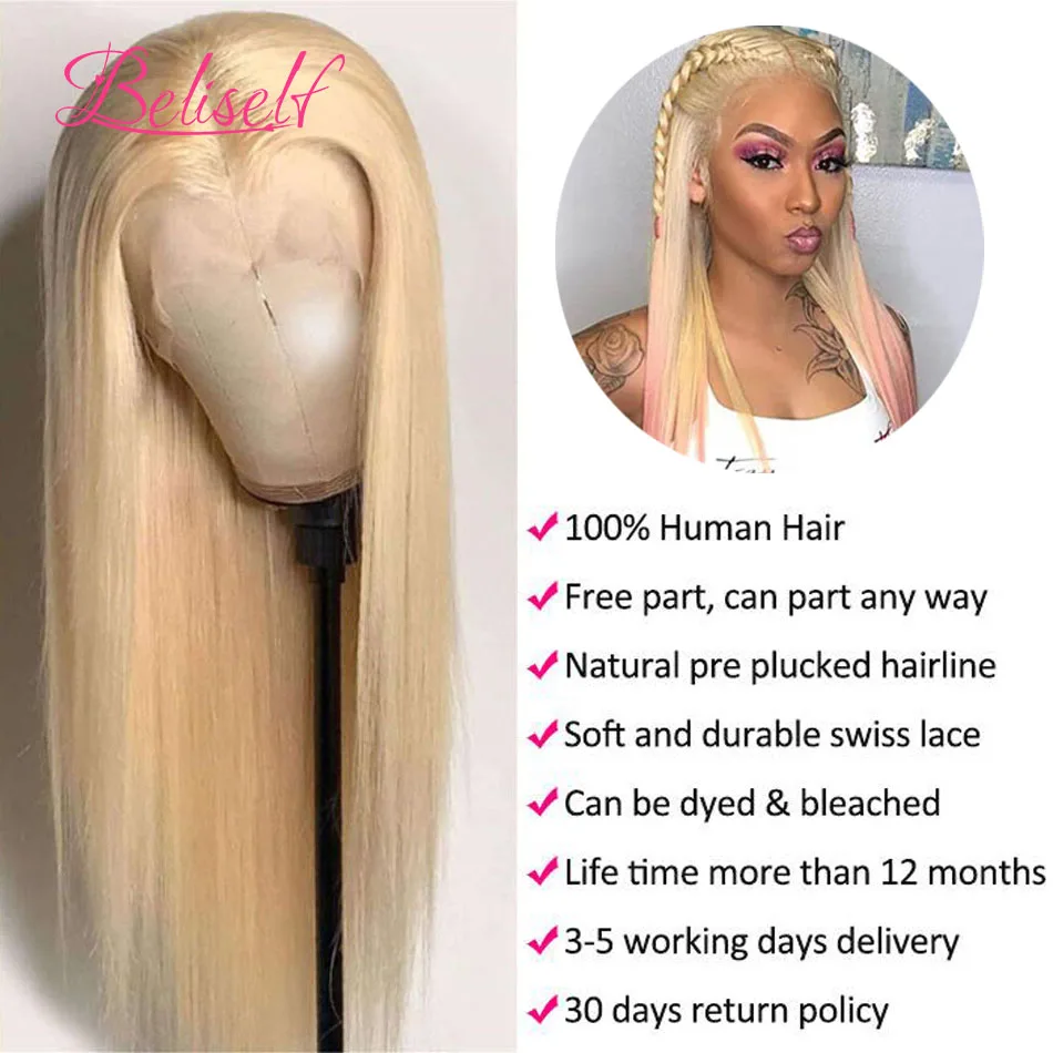 613 Blonde Lace Front Human Hair Wigs Straight Brazilian Hair 13x6 HD Lace Frontal Wigs 250 Density Lace Closure Wig Beliself