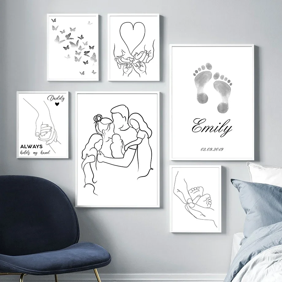 Abstract Lines Family Parent-child Nordic Posters Black And White Wall Art Canvas Painting Wall Pictures For Living Room Decor