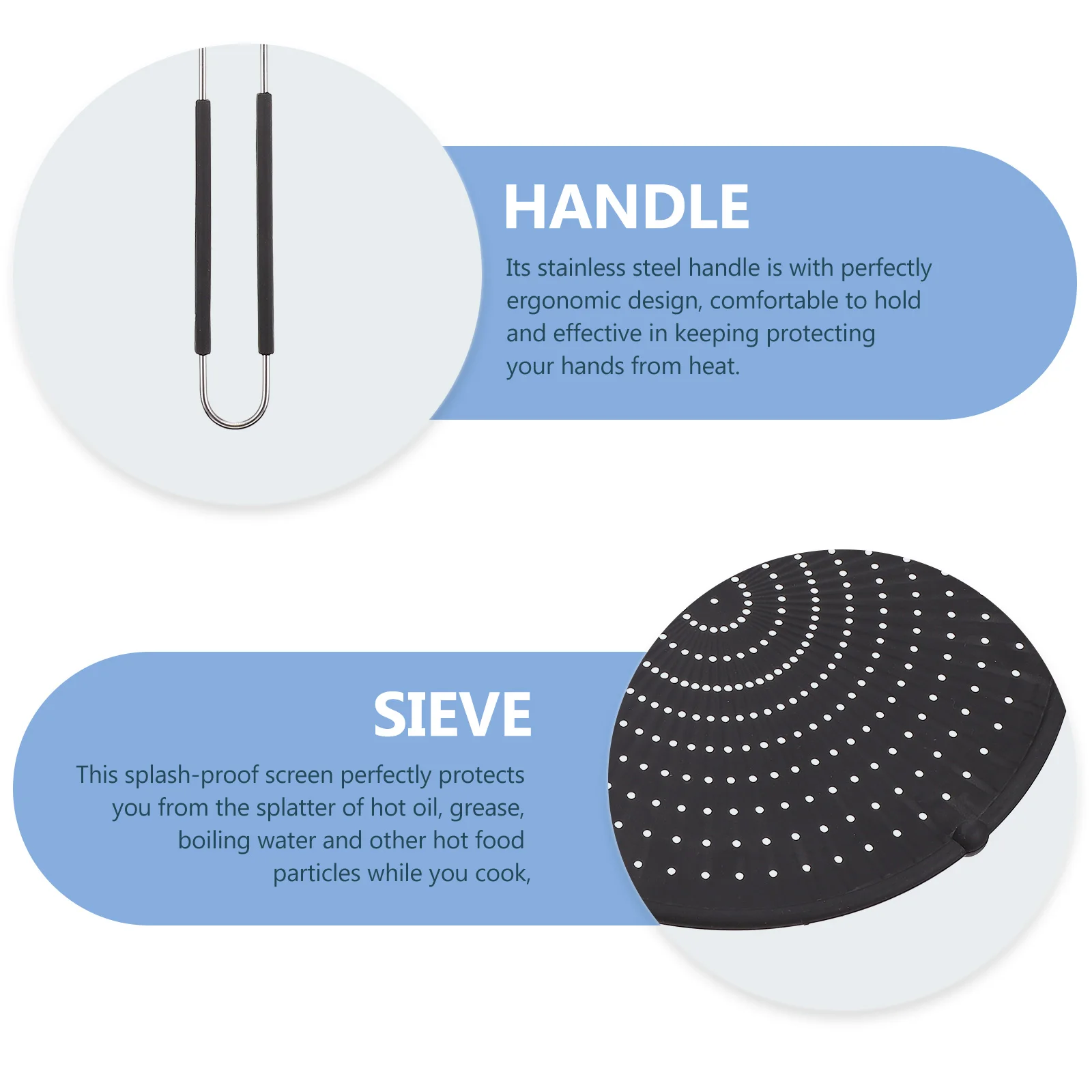 

1Pcs Frying Pan Oil Guard Oil Splash Proof Lid Pot Cover Long Handle Easy Clean Kitchen Tool Net Pot Cover