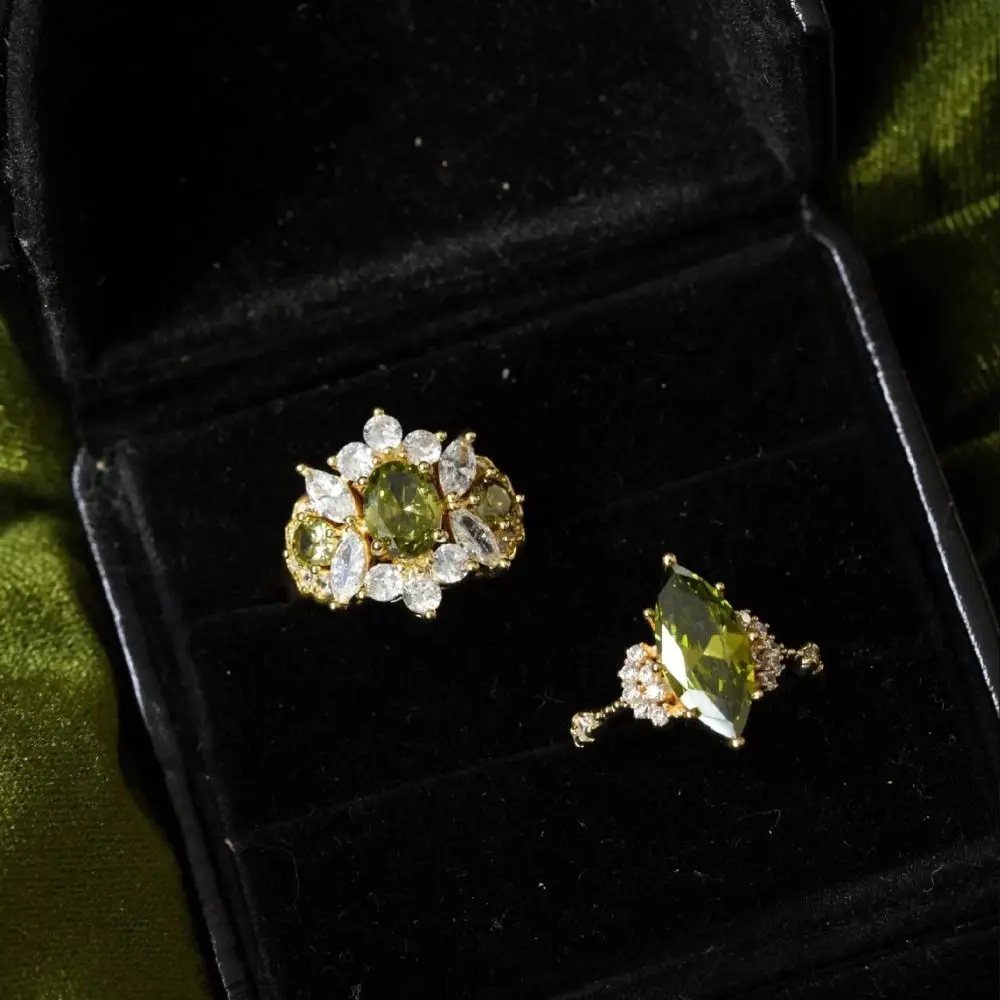 Mode Prachtige Groene Strass Ringen Verstelbare Franse Stijl Vintage Zirkoon Ringen Sieraden Opening Shining Ringen Party