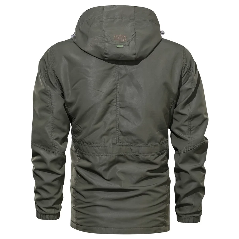 Chaqueta impermeable de gran tamaño para hombre, cortavientos con capucha, múltiples bolsillos informal con ropa de abrigo, gabardina, A2F086