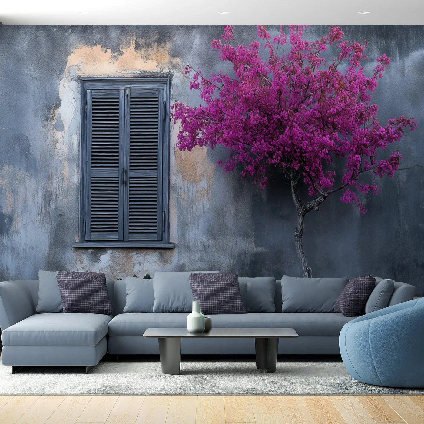 

Vintage Cement Wall Mural Custom Size Retro Tree Floral Street Scene Wallpaper for Living Room Sofa TV Bedroom Restaurant
