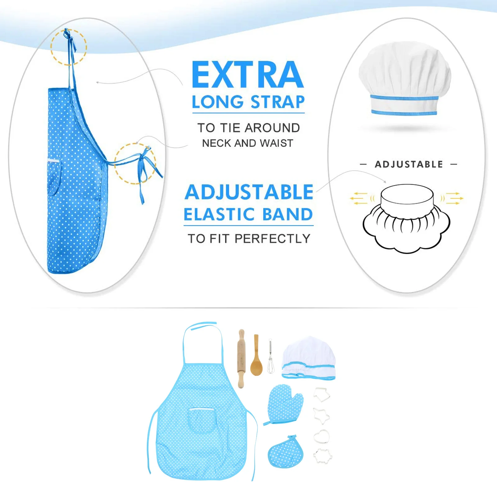 

11pcs Children Kitchen Cookware Set Blue Plastic Cosplay Accessories Chef Costume Creative Pattern Apron Cloth Storage