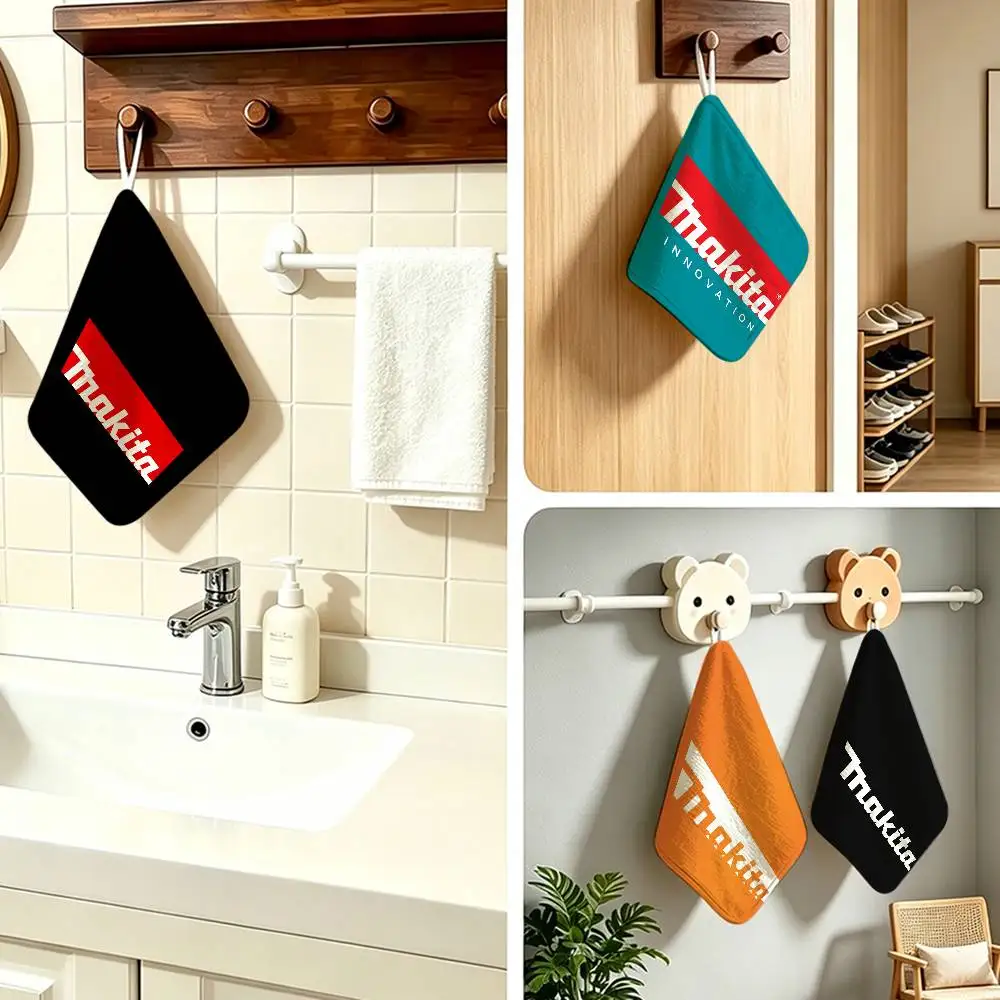 Logo   Polyester Cotton Hanging Kitchen Towel Skin Friendly Hand Wiping Towel For Hotel Cafe Household M-Makitas Tool