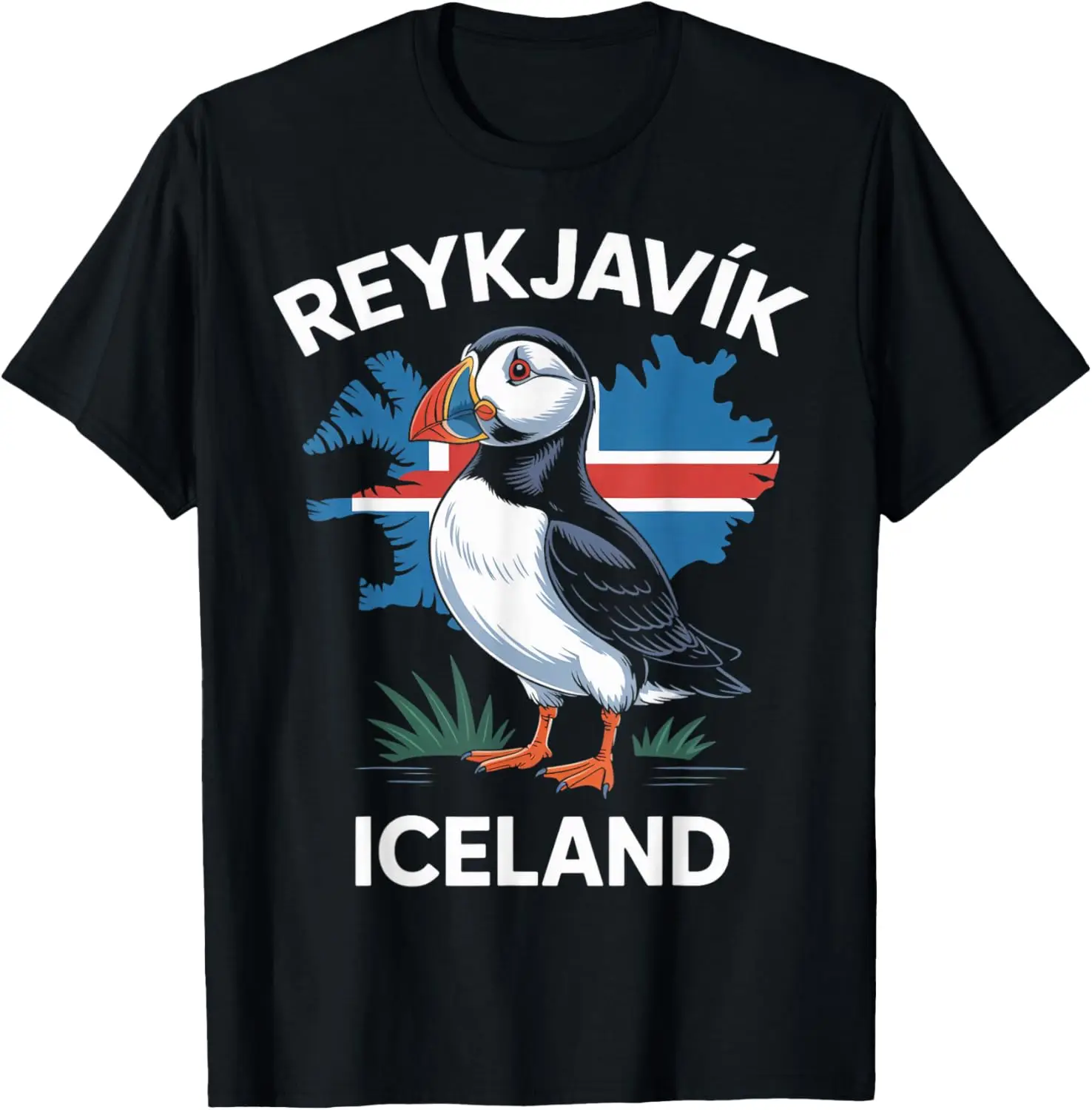 

Футболка с рисунком Puffin Рейjavik и картой Исландии, дышащая хлопковая рубашка с короткими рукавами для поездки