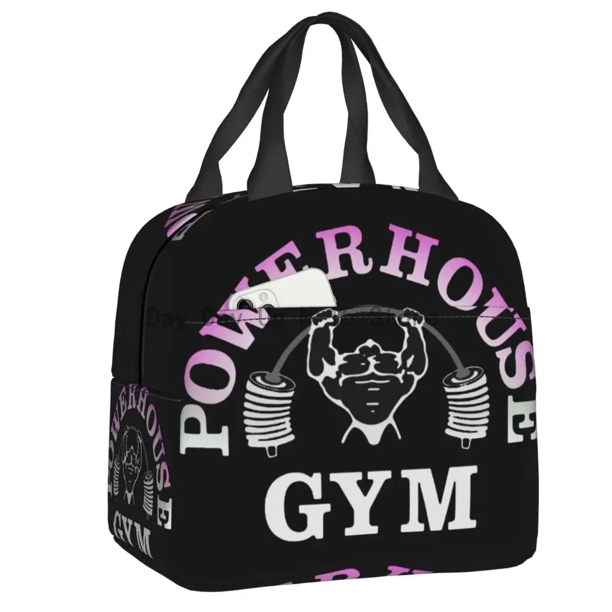 Powerhouse Gym Logo Thermal Insulated Lunch Bag Women Bodybuilding Fitness Portable Lunch Container Travel Storage Food Box