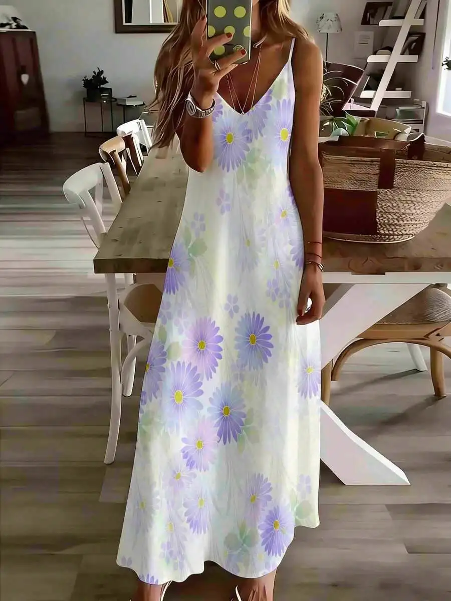 

Floral Print Spaghetti Strap Maxi Dress Women Summer Casual Loose Flowy Dress