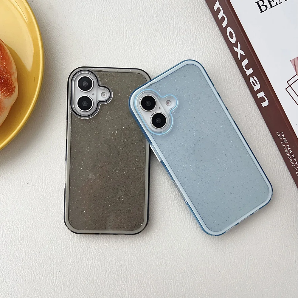 Ins الكورية بريق غطاء 3 في 1 للصدمات آيفون 17 16 15 14 زائد 13 12 برو ماكس آيفون 11 حافظة واضحة لينة الوفير الجلد فوندا