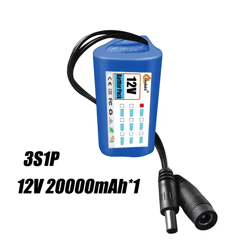 2024 New 12V battery 3S1P 12V 20Ah 18650 lithium-ion battery pack with BMS for backup power supply CCTV cameras+12V charger