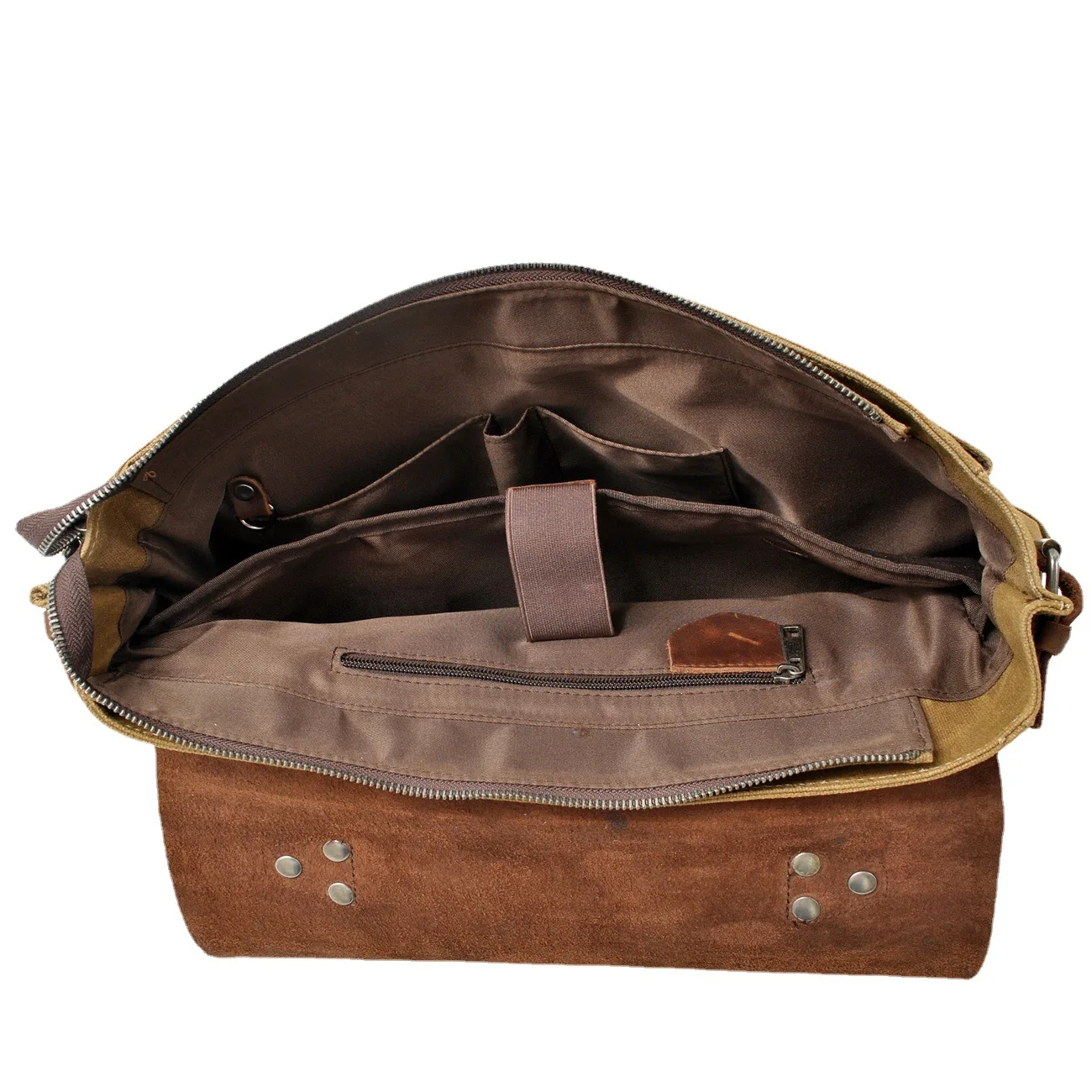 Vintage Oil Waxed Canvas With Crazy Horse Leather Briefcase European-American Men\'S Bag Vintage Single Shoulder Crossbody Tote