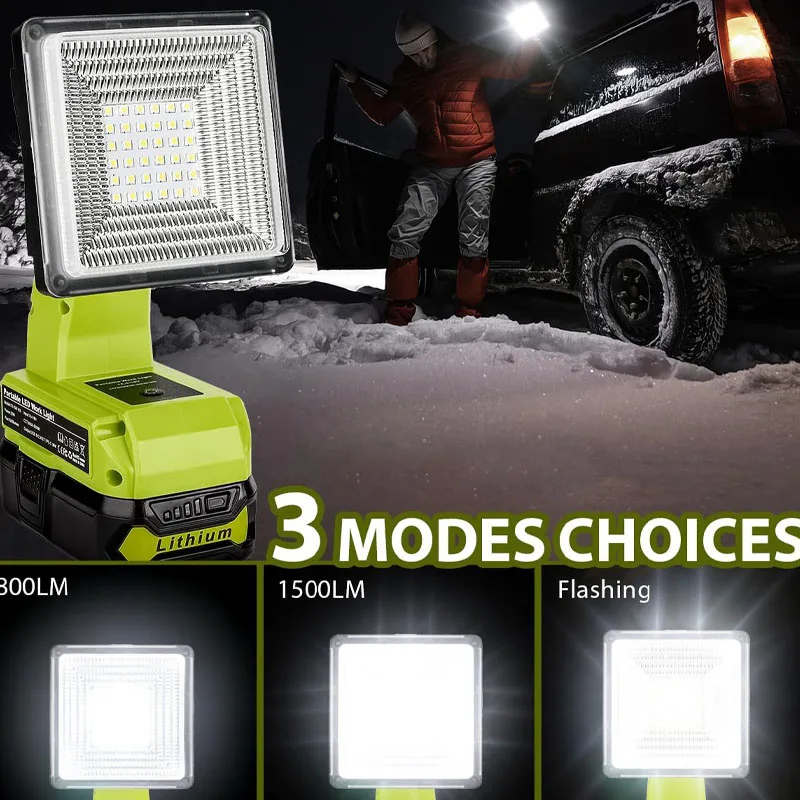 RYOBI 18V 리튬 배터리용 LED 작업등 손전등 스포트라이트, USB C타입 포트, 야외 비상 조명, P108 P104