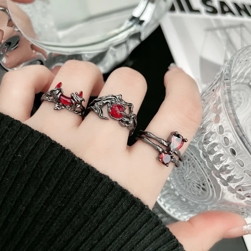 Irregular dark wind lava texture pleated ring with adjustable niche love retro moon ring holiday gift jewelry