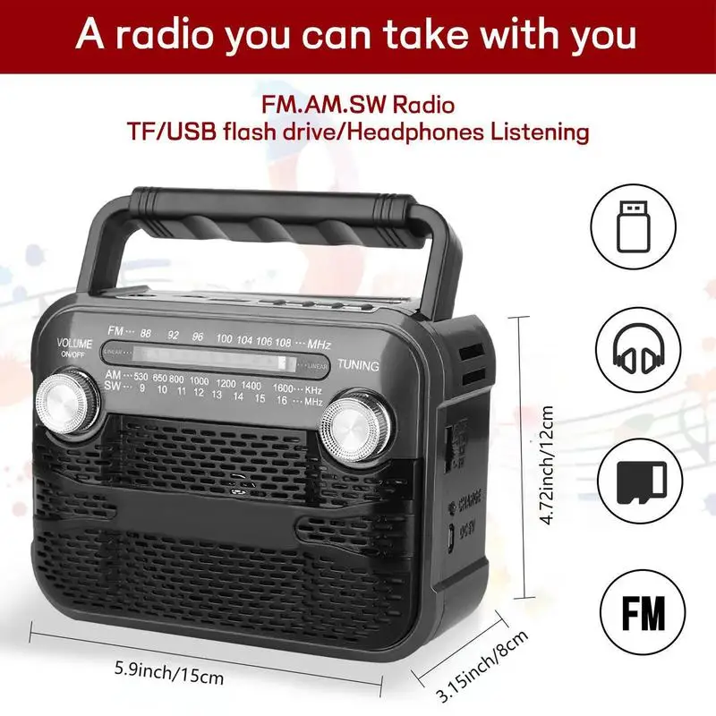 

2025 new Hand Crank Radio Weather Emergency Radio Solar Portable Audio with Flashlight Reading Lamp for Outdoor Camping