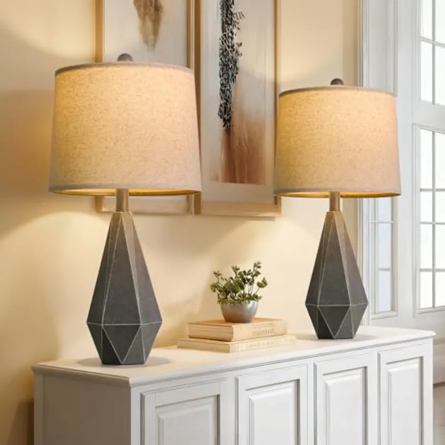 

Набор из 2 настольных ламп 23 дюйма для гостиной, спальни, прикроватных тумбочек в стиле фермерского дома, винтажные лампы из смолы для прикроватных тумбочек, офиса, буфета