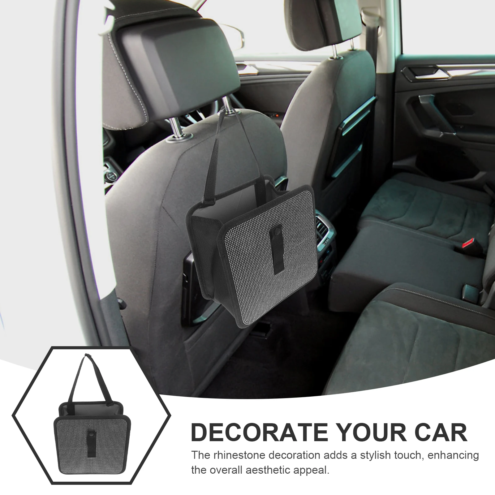 

Foldable Trash Can Car Backseat Storage Organizer White Rhinestone Crystal Waterproof Leakproof Seat Bag HOLDER