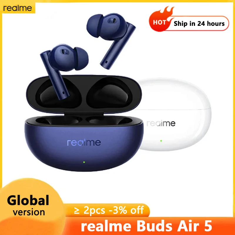 Global Version realme Buds Air 5 TWS Earphone 50dB Active Noise Cancelling True Wireless IPX5 Waterproof Bluetooth 5.3 Headset