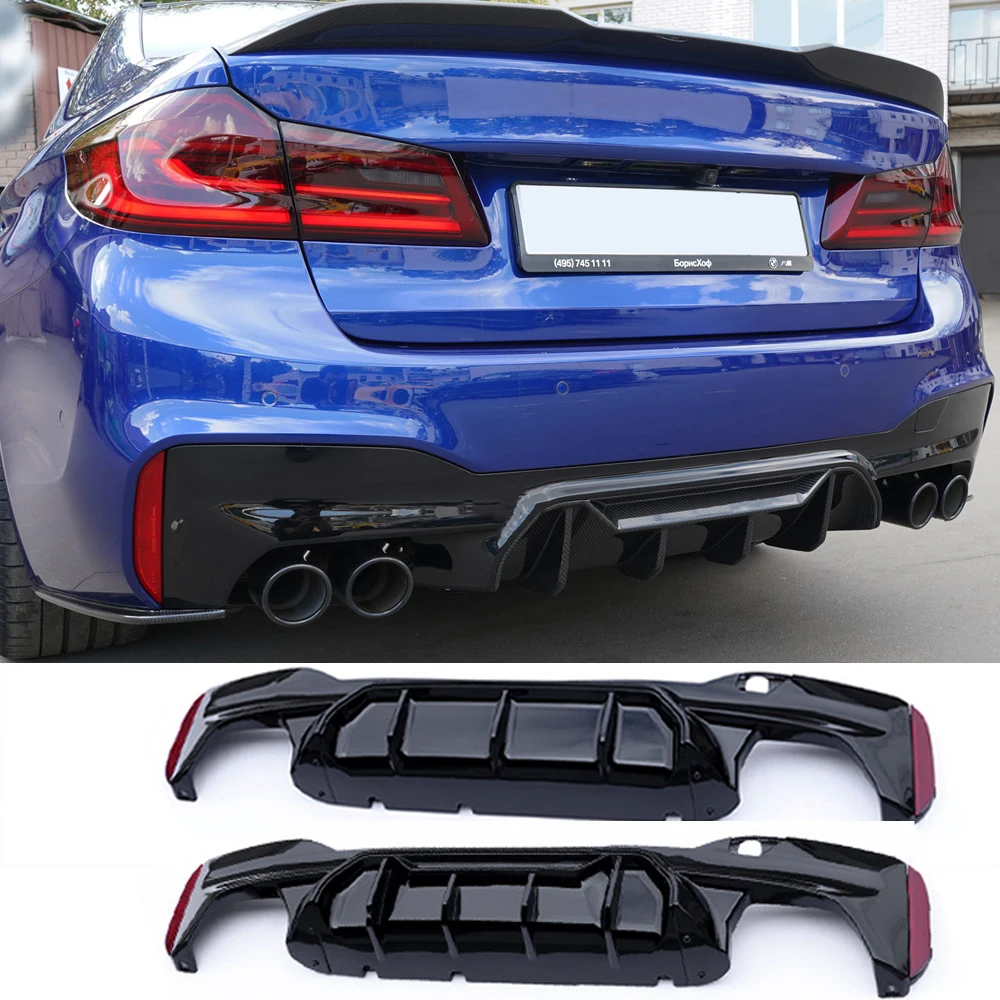 Black Carbon Fiber Look Rear Bumper Spoiler Diffuser for BMW 5 Series G30 G31 2017 - 2023 M Sport 520i 520e 530i 530e 540i M550i