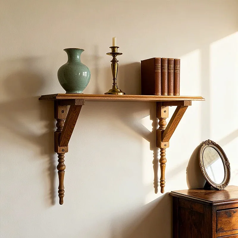 

Vintage Wall-Mounted Wood Shelf Bracket with Decorative Support, Pine Wood, Multiple Sizes, Rustic Home Decor