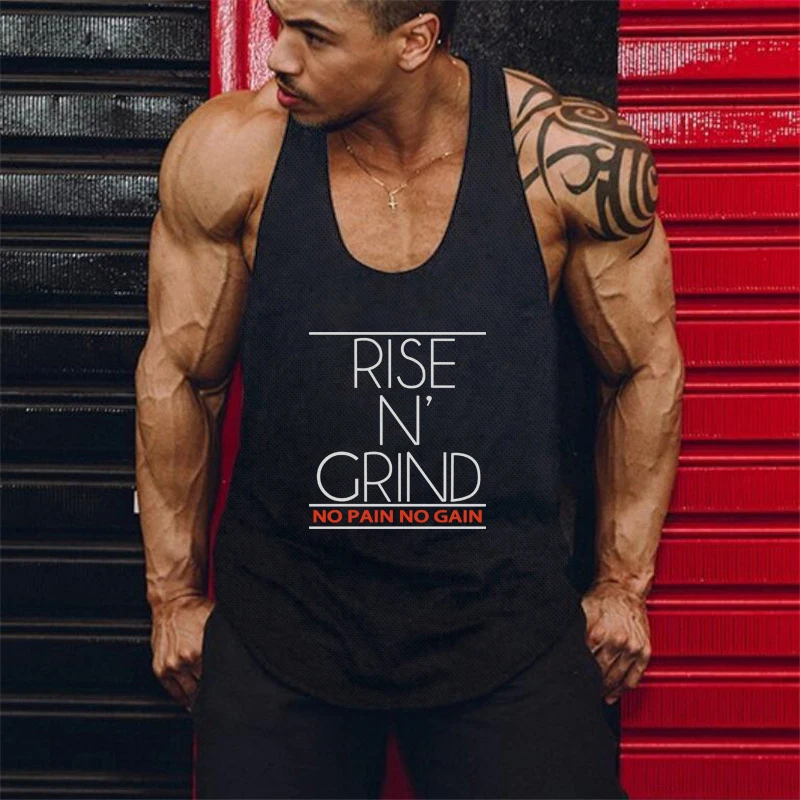 

RISE N GRIND NO PAIN NO GAIN Running Vests Summer Mesh Quick Dry Gym Stringer Tank Tops Y Back Bodybuilding Fitness Clothing