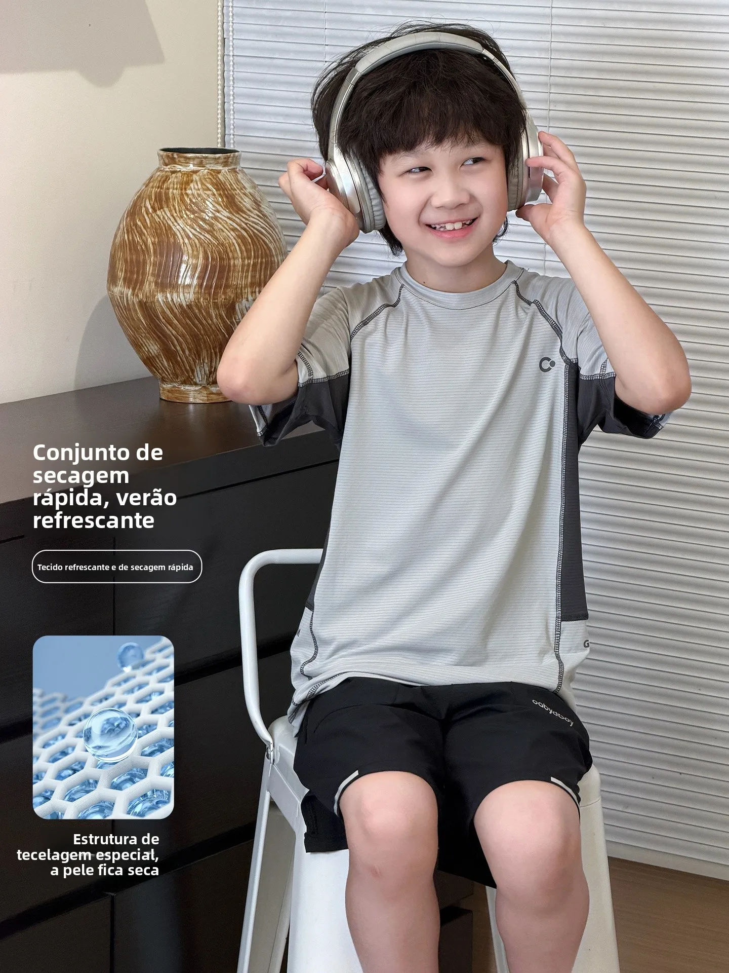 Conjunto de Verão para Meninos Polara, Camiseta de Manga Curta e Calções, Uniforme de Basquete Leve e Rápido de Secar