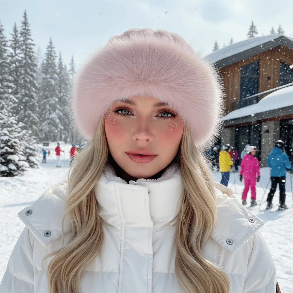 Vertical Texture Striped Fur Hat Faux Fur Brim Fleece Lining Puffy Bucket Cap Solid Color Soft Fluffy Winter Bonnet Skiing