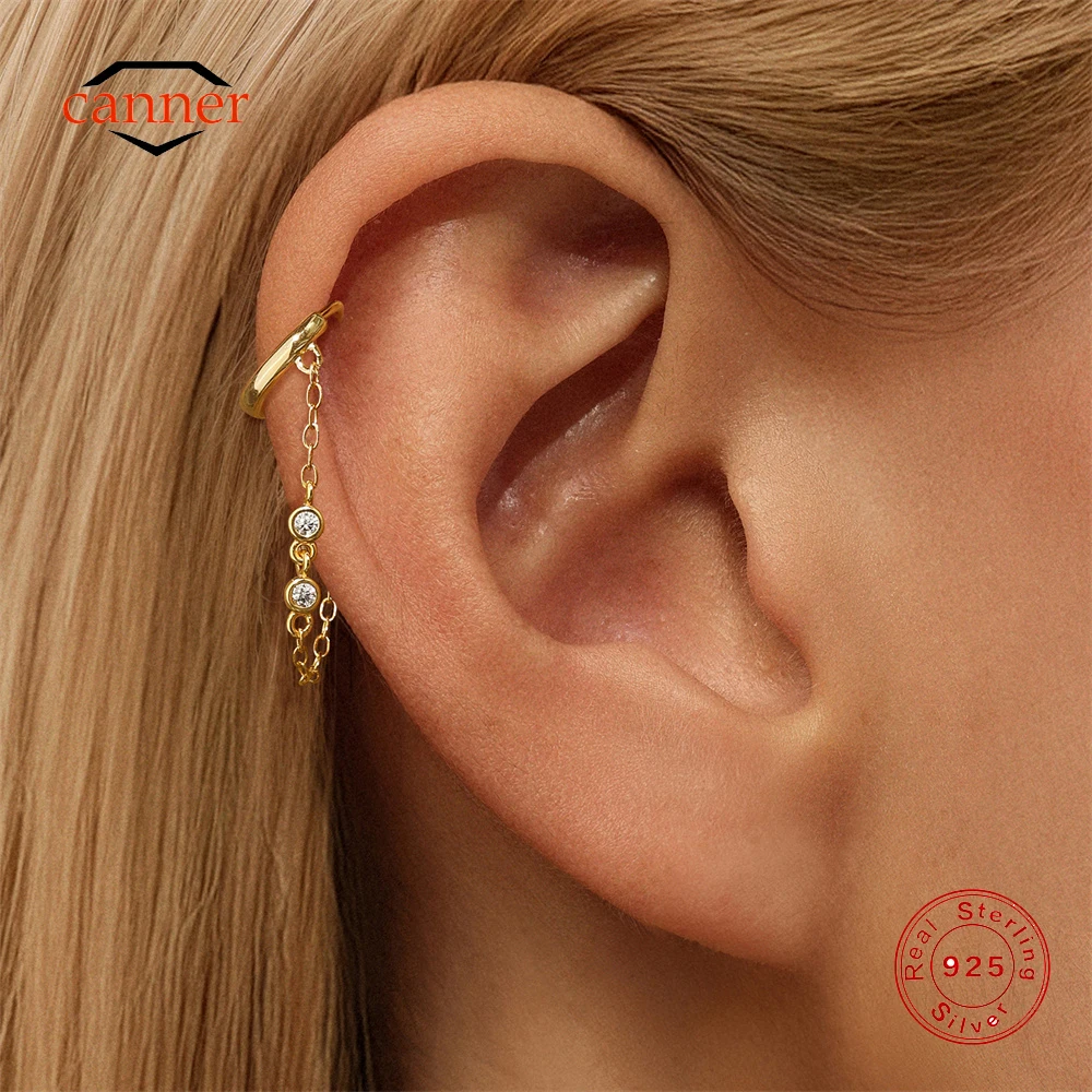 

CANNER 925 Sterling Silver Classic Round CZ Tassel Drop Earring For Women Ins Minimalism Hoop Earring Fine Jewelry Party Gift