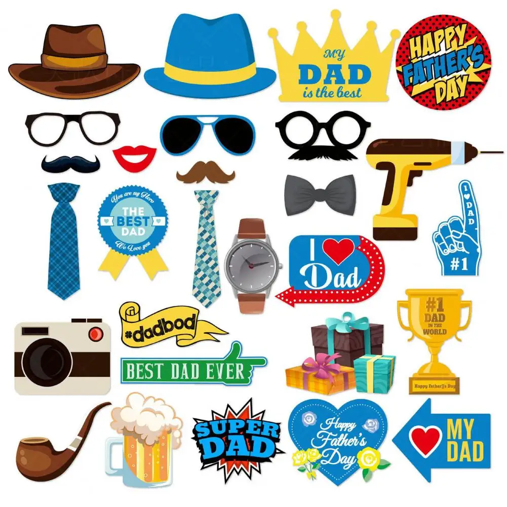 28Pcs/Set Photo Booth Props Ornamental Decoration Happy Dads Day Theme Party