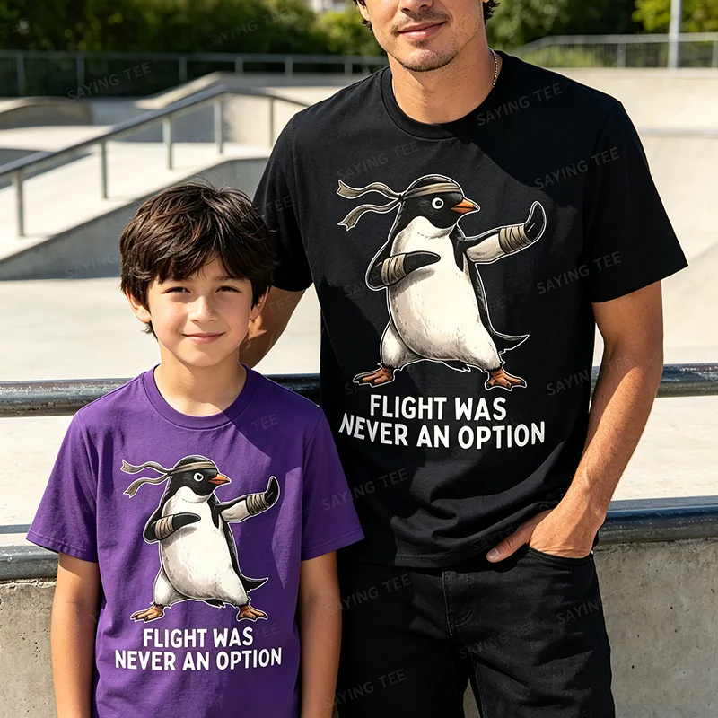 Fliegen war nie eine Option Pinguin Taekwondo Kampfsport T-Shirt Y2k Jiu Jitsu, Kung Fu Grafik-Bekleidung Humor Weiches Baumwoll-T-Shirt – Detail 4