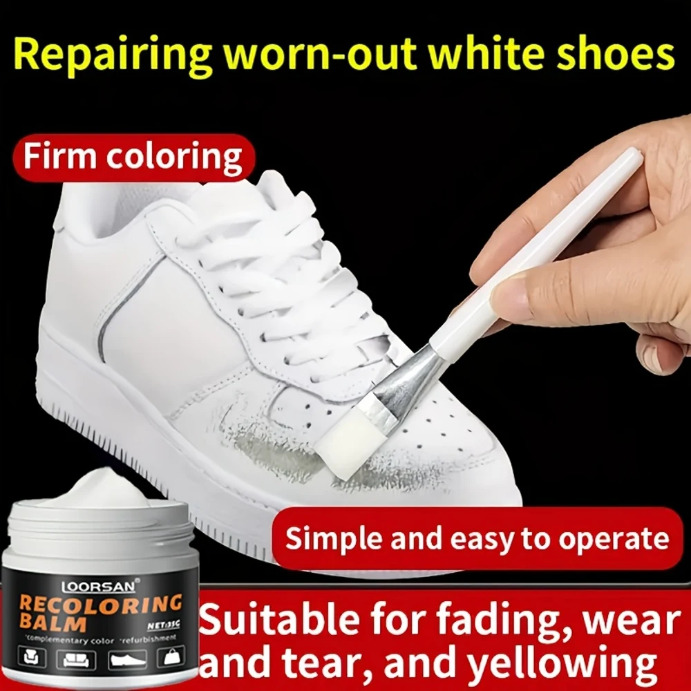 LOORSAN New White Shoe Edge Restorer 35g - Professional Shoe Repair Cream for Sneakers, Boots, Leather, Easy Apply Color Fix