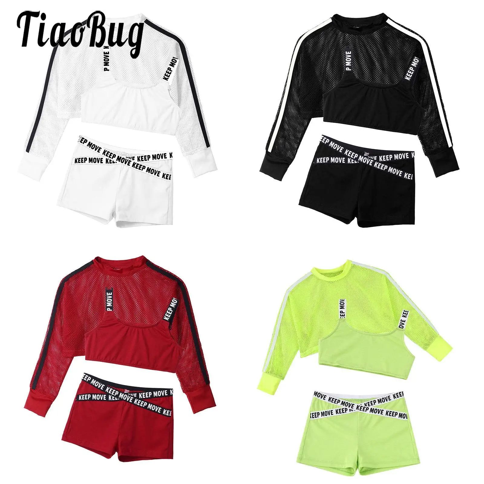 

Kids Girls Street Dance Outfit 3Pcs Athletic Tracksuit Crop Top Sweatshirt And Shorts Set for Running Gym Yoga Workout