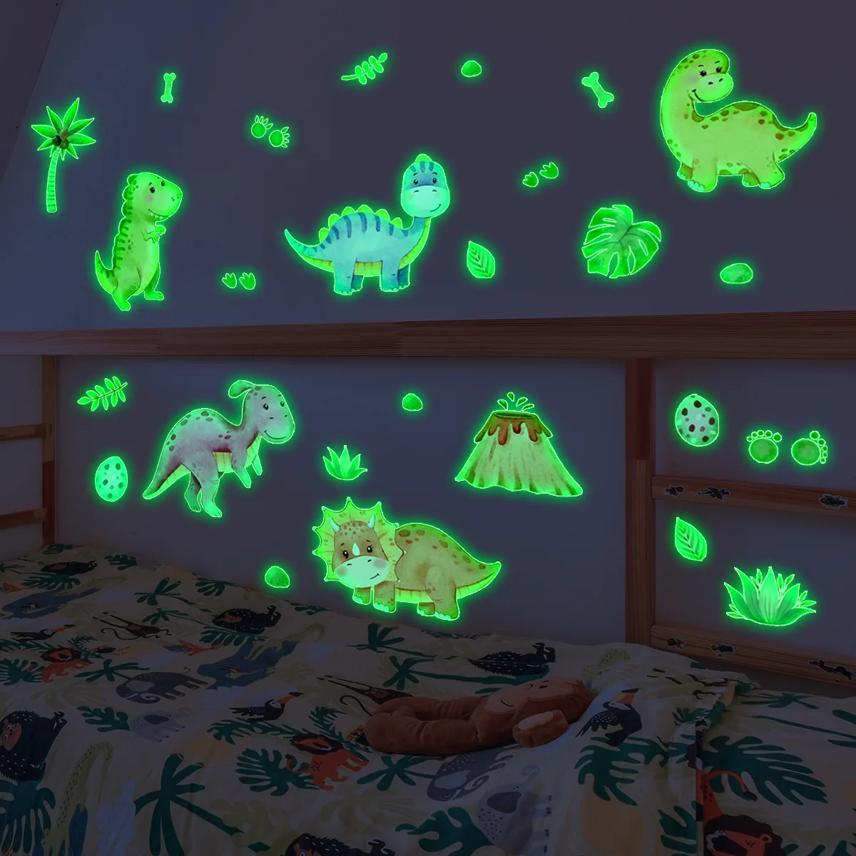 Glow-in-the-Dark Dinosaur & Ocean Animal Wall Decals- Cartoon Underwater Adventure for Kids' Room &