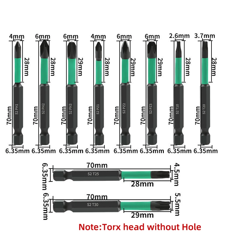 Imagem -02 - Chave de Fenda de Impacto Magnético Bit Conjunto para Broca de Poder Cruz Pozidriv Torx Bit Ph2 Pz2 Hex Shank 70 mm 10 Pcs