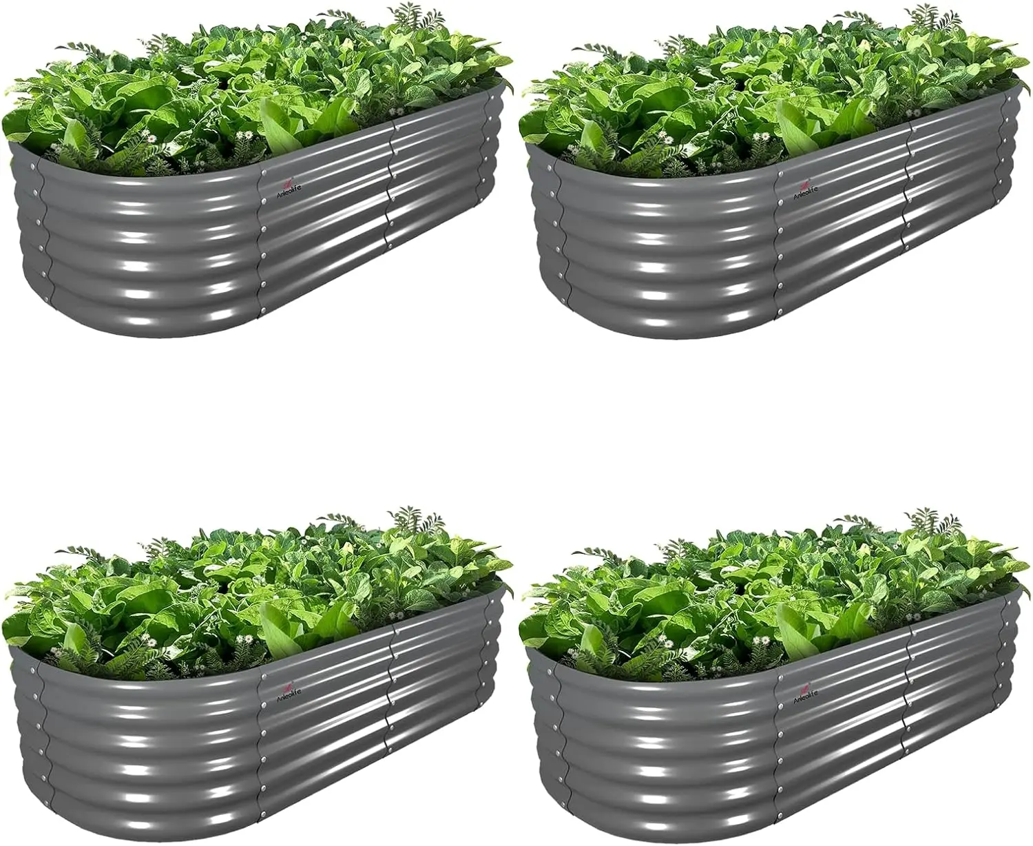 

4 Pcs 6X2X1.5 ft Oval Round Galvanized Raised Garden Beds Outdoor for Planting Vegetables Flowers Herb, Quartz Grey