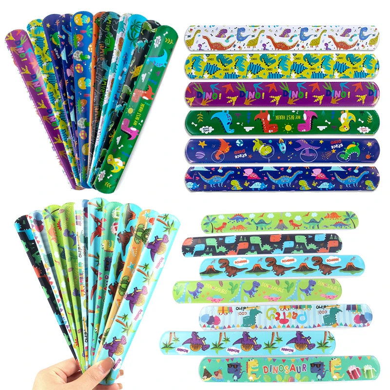 

10pcs Cartoon Dinosaur Slap Bracelets Cartoon Dino Wristband Gifts Favors Kids Birthday Party Supplies Toys Baby Shower Decor