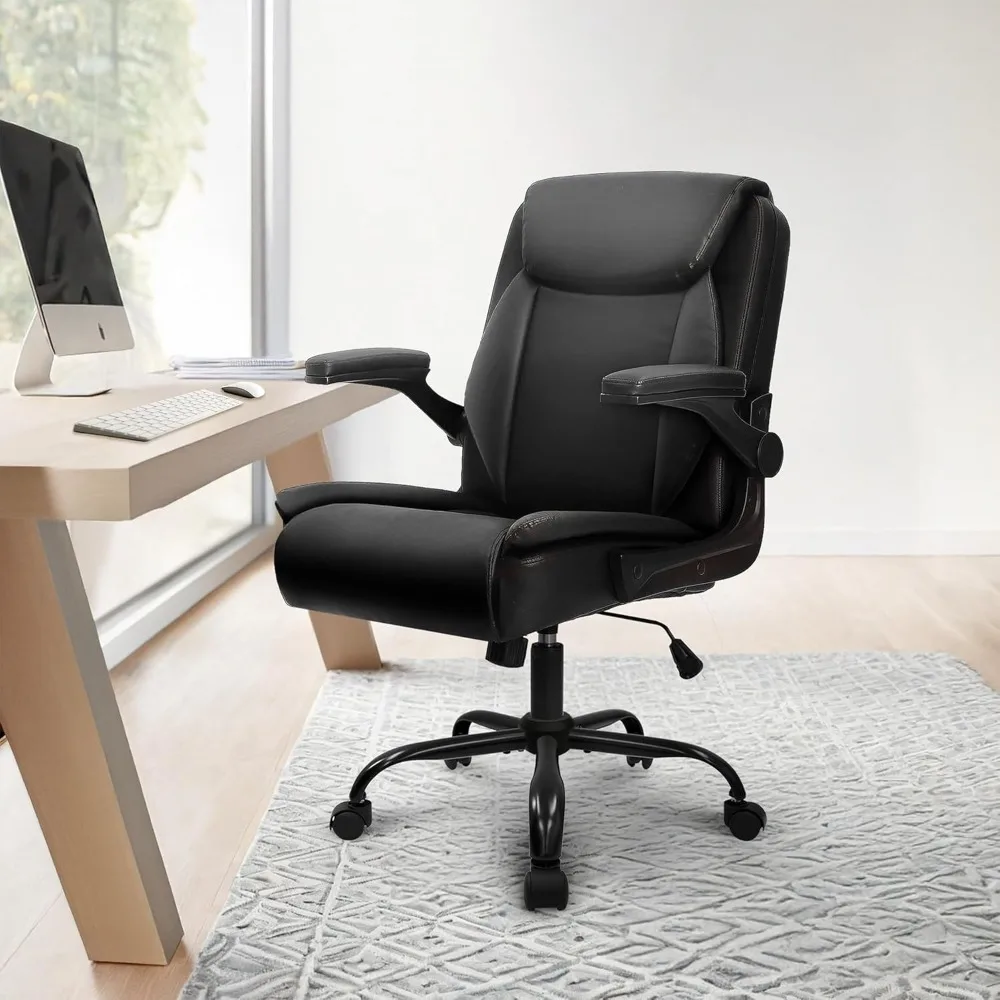 

Office Desk Computer Chair Ergonomic Executive Mid-Back Leather Gaming Chair with Adjustable Flip-Up Armrests Wheels
