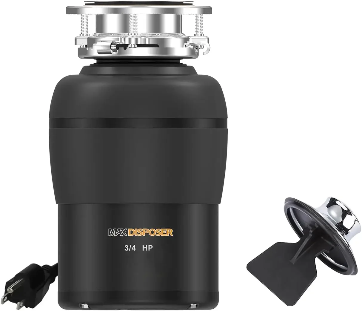 Disposal 3/4 HP for Kitchen sink Quiet with Stopper Power Cord, Easy install, Continuous Feed Food Waste Disposer