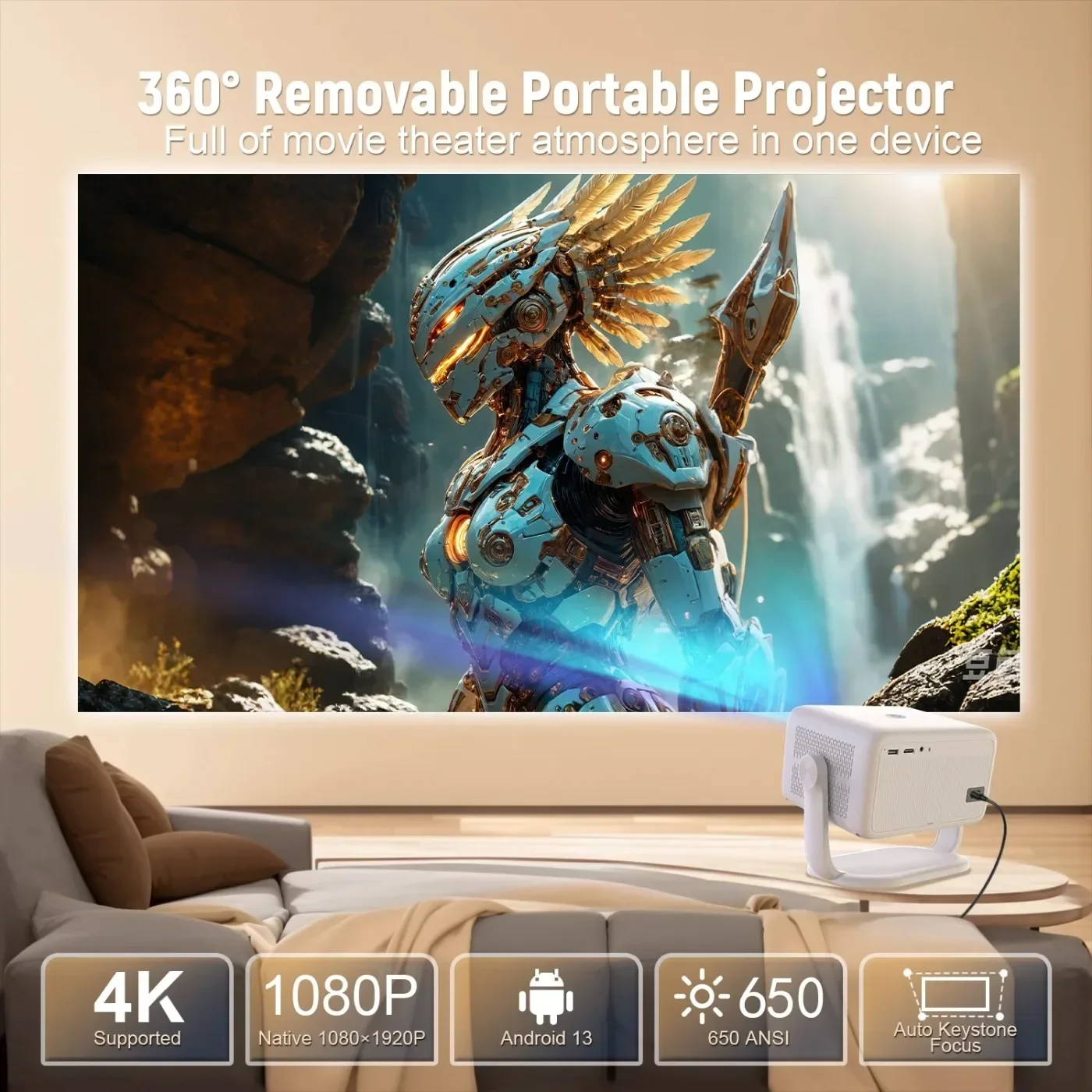 TP350 Netflix Certification Projector 4K Android 13 Native Wifi6 BT5.2 1080P 650ANSI Portable Projector Auto Keystone Correction