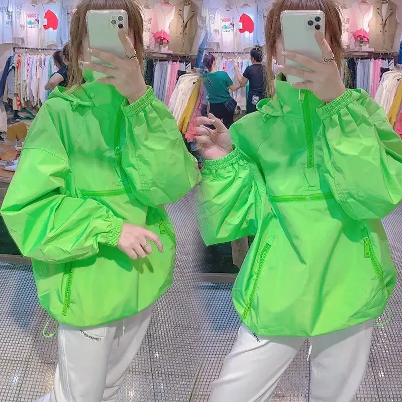 Green Pullover Sunscreen Clothes For Women Spring And Summer 2023 New Casual Fashion Loose Thin Hoodie