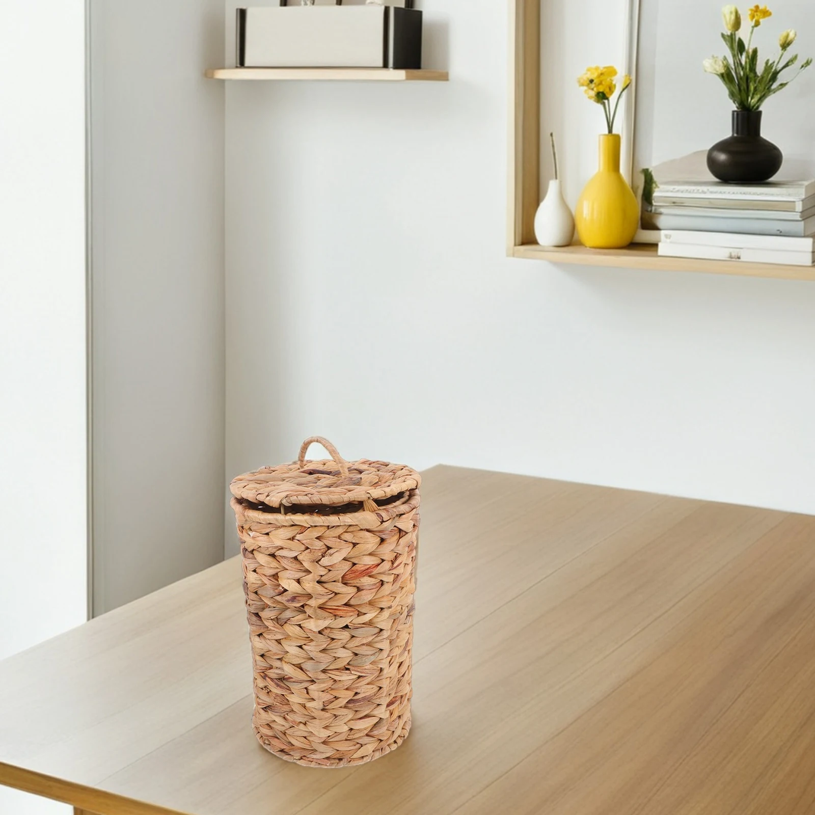 

Hand-woven Trash Can Desktop Waste Countertop Large Hyacinth Bin Gourd Grass Decorative