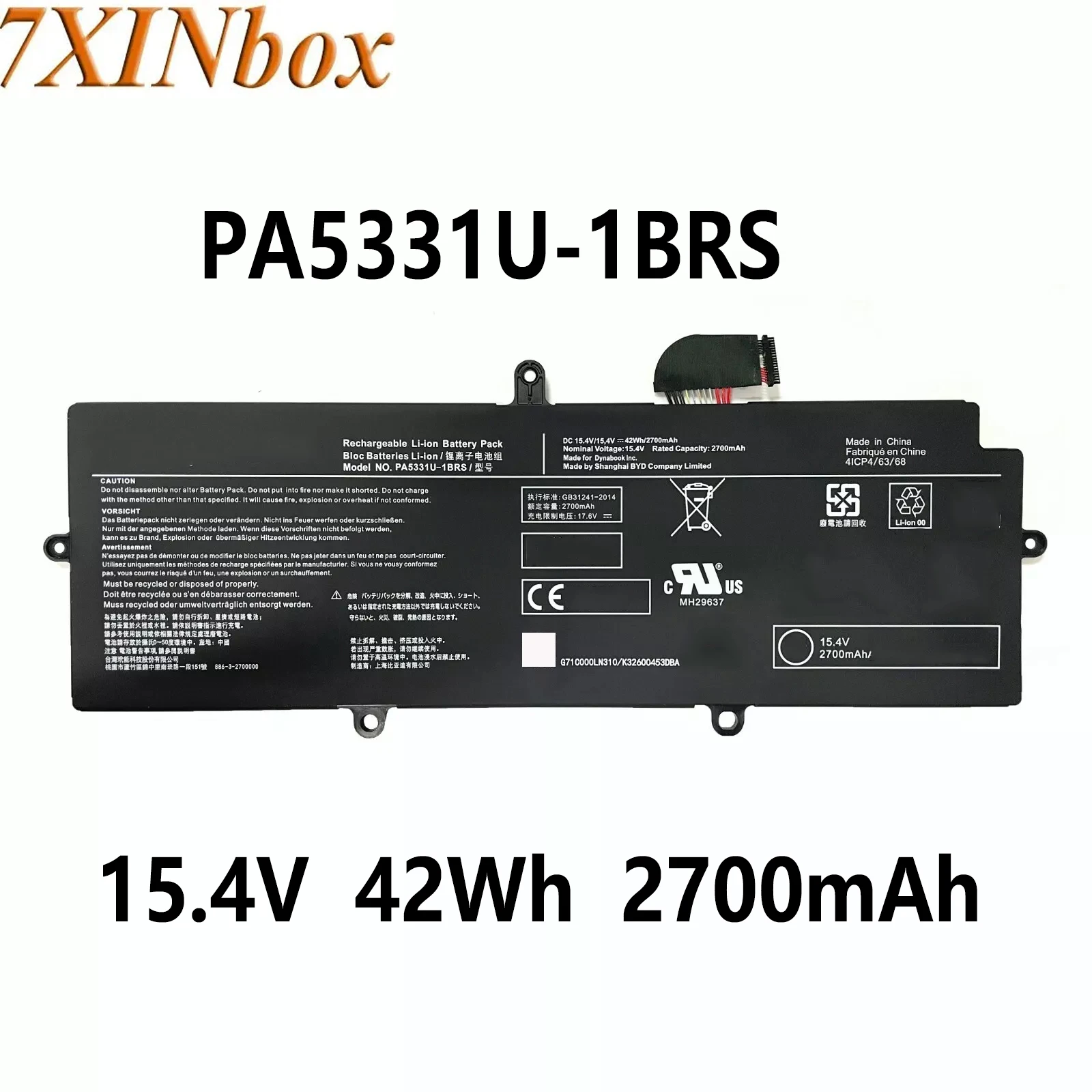 7XINbox PA5331U-1BRS 15.4V 42Wh 2700mAh Laptop Battery for Toshiba Dynabook Portege A30-E X30L-G A40-E