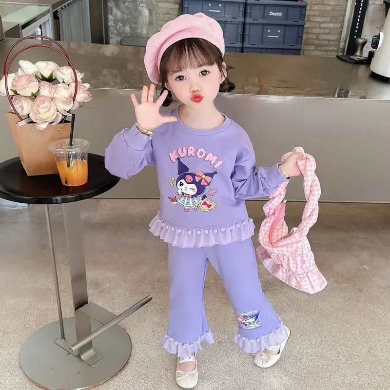 

Girly Heart Kawaii MINISO Anime Ins My Melody Shirt Pants Cute Cartoon Kuromi Hoodie Two-piece Set Clothing Gifts Toys